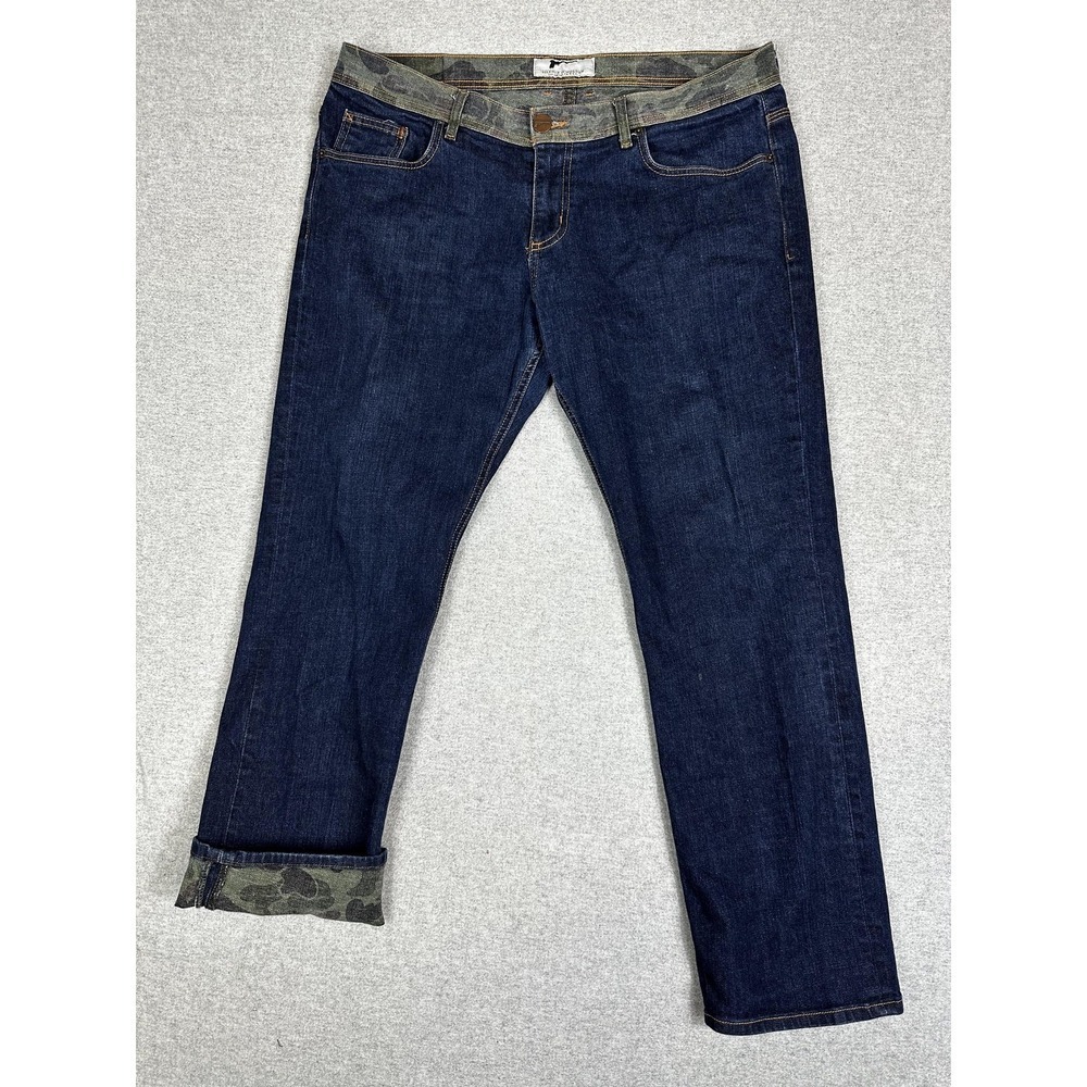 Golden Denim Jeans Mens 38 Blue Dark Wash Camo Waist Made USA Stretch Denim